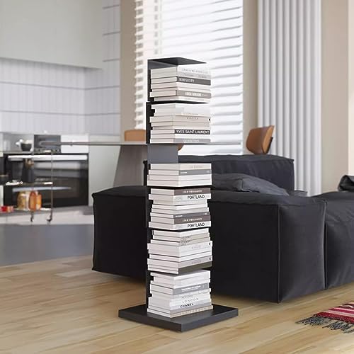 FPIGSHS 7 Tier Metal Invisible Spine Book Tower - Heavy Duty Standing Bookshelf for Home & Office, Black & White (7 Tier)