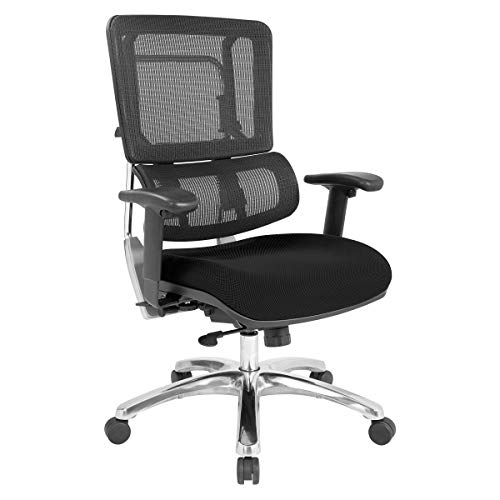 Office Star Pro X996 Manager's Office Chair with Lumbar Support, Black Mesh Back, Aluminum Base