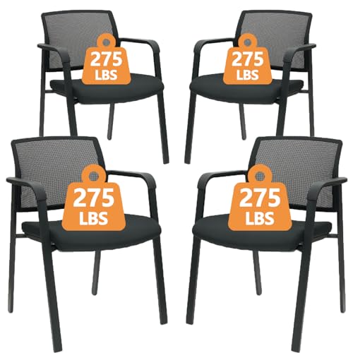 CLATINA Guest Reception Stacking Office Chairs with Arm, Mesh Back and Fabric Seat - Black (4 Pack)