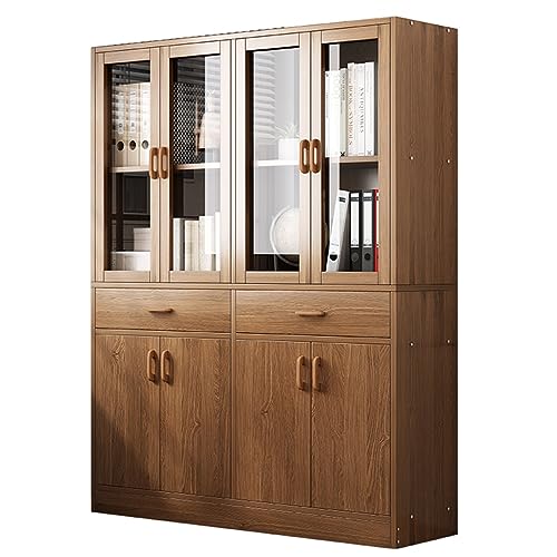 REHOOF Multifunctional Storage Cabinet with Glass Doors, 71" Tall Display Cabinet, Brown, 4 Tier Bookcase