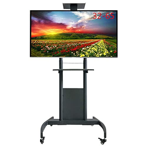 YokIma TV Stand Portable 32-65 Inch with Wheels and Shelves, Black Rolling Cart for LCD LED Plasma Screens, 50 Kg Load