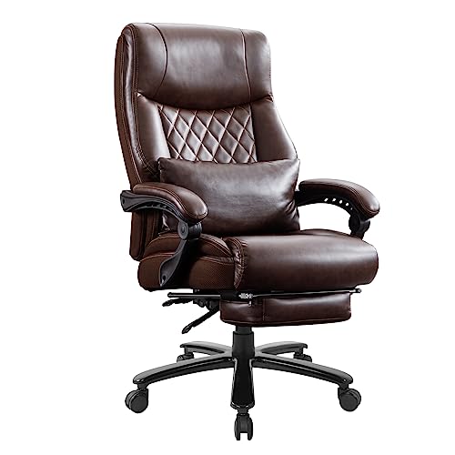 BOWTHY Reclining Office Chair with Footrest - Big and Tall 400lbs - Brown PU Leather Executive Desk Chair