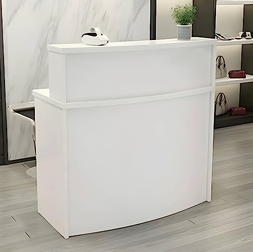UGOS Modern White Reception Desk w/ Transaction Counter | Laminate Desktop | Multifunctional Standing Front Desk (47 inch)