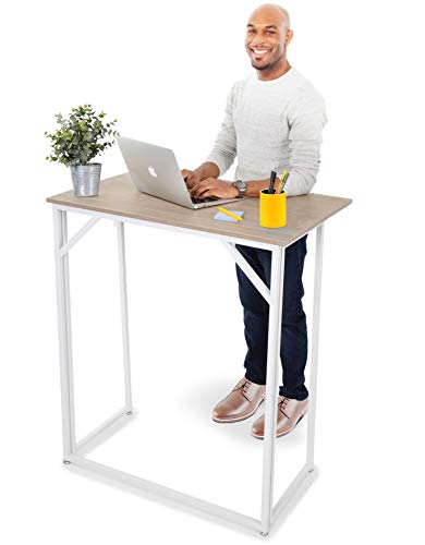 Joy Folding Standing Desk by Stand Steady | Compact Stand Up Desk for Home Office | Space-Saving Foldable Workstation with Modern Wood Print | Easy Assembly (Maple / 35 in x 23 in)