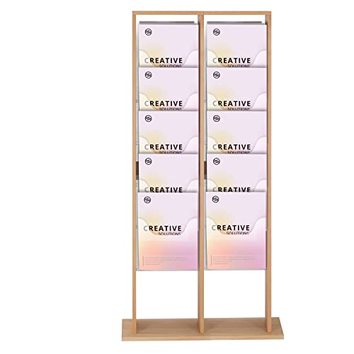 M&T Displays Double Sided Natural Wood Magazine Rack with Clear PET G Pockets