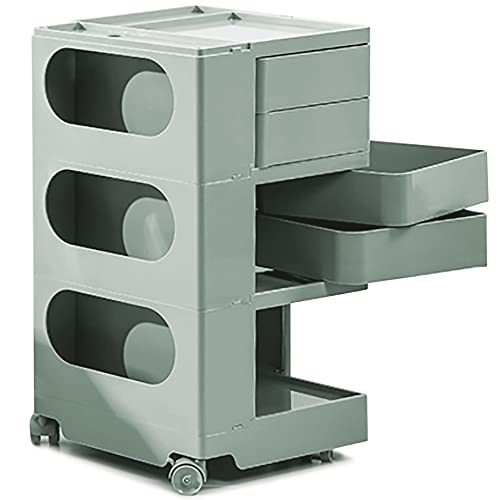 Trashaholic Multipurpose Utility Storage Cart - ABS Plastic Caddy with Wheels and Drawers - Professional Trolley Cart - Sage Green