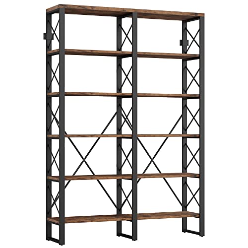 IRONCK Double Wide 6-Tier Industrial Bookshelf 76" H, Open Large Bookcase