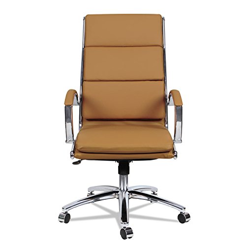 Alera ALENR4159 Neratoli High-Back Slim Profile Chair, Camel Soft Leather, Chrome Frame