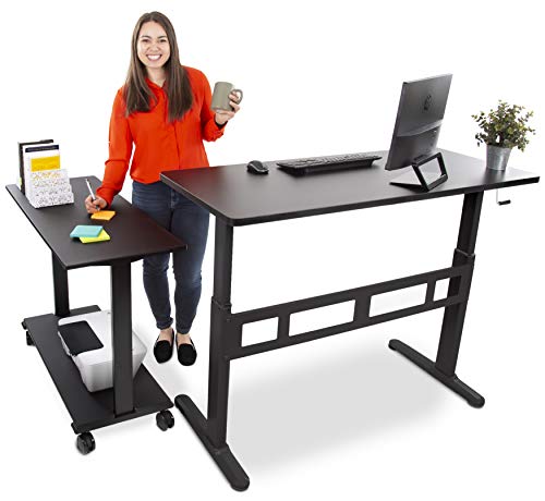 Stand Steady L-Shaped Tranzendesk Standing Desk | Sit to Stand Desk with Add-On Desk Return | Customizable Stand Up Desk Arrangement Great for Any Office Space! (Black / 73 x 42)