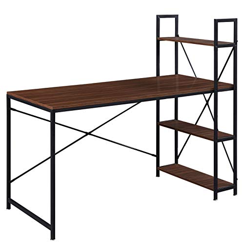 Superjare 55 Inches Computer Desk, Sturdy Home Office Desk for Laptop, Desk with Sided Storage Shelves, Modern Simple Style, Multipurpose Workstation - Brown