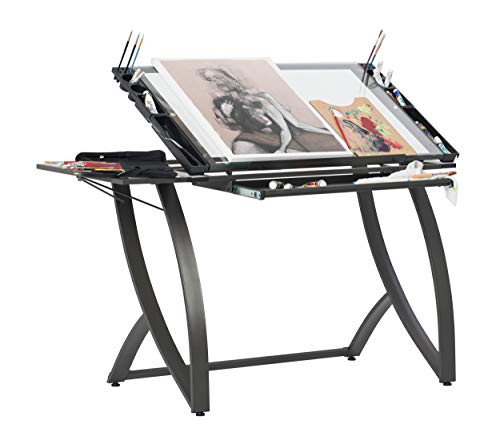 SD STUDIO DESIGNS Futura Luxe Drafting Craft Table, 35" Wide Angle Adjustable Top, Pewter Grey/Clear Glass