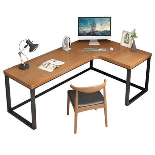 None L-Shaped Computer Desk with Office Chair, Pine Wood Table Board (Right, 140x120x75cm)