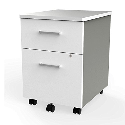Linea Italia 2 Drawer Mobile Metal Pedestal Filing Cabinet with Lock, Safety Caster Wheels - White, 20" x 17" x 24