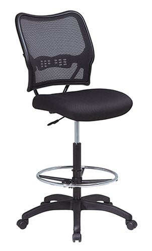SPACE Seating Deluxe AirGrid Back with Mesh Seat, Adjustable Footring, Pneumatic Seat Height Adjustment and Nylon Base Drafting Chair, Black