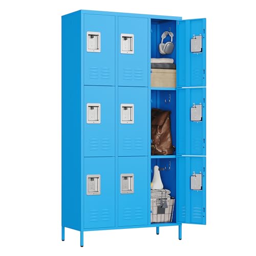STANI Metal Lockers with Shelves, 9 Doors Lockable Steel Cabinet (Blue)