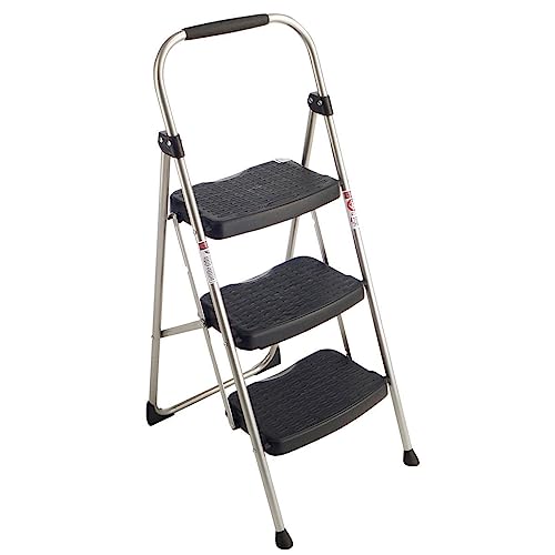 Generic Three Step Steel Stool with Plastic Steps Black