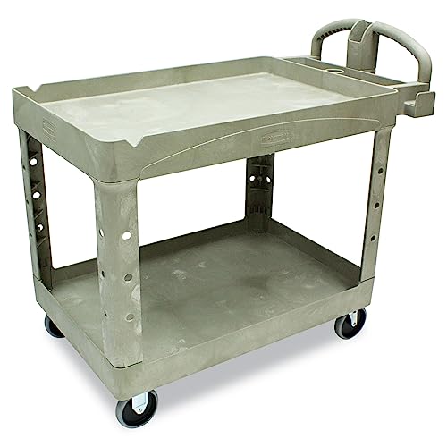 Rubbermaid Commercial Heavy-Duty Utility Cart, Two-Shelf, Beige