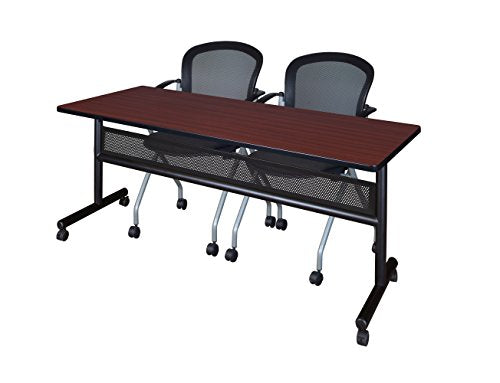 Regency Flip Top Mobile Training Table with Modesty and Cadence Chair Set 72 x 24 inch Mahogany