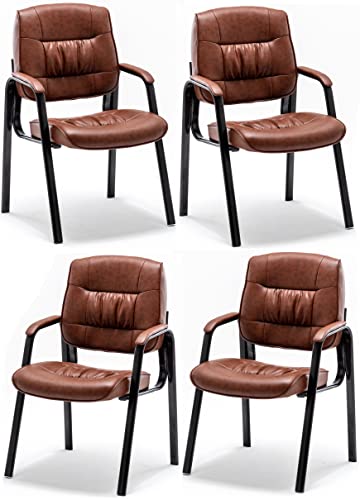 BTEXPERT Premium Leather Office Guest Chair, Antique Brown, Set of 4