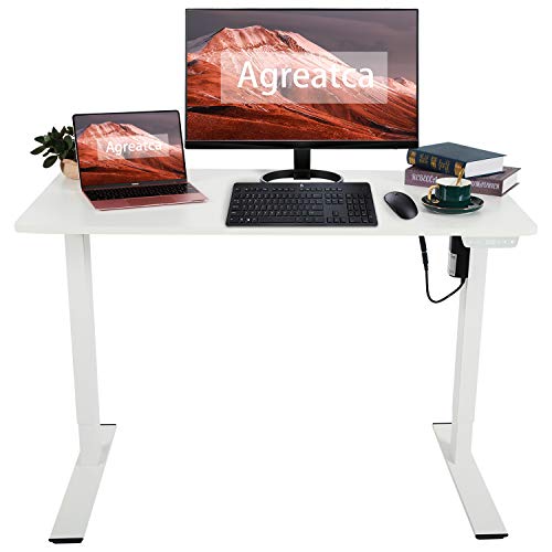 Agreatca Electric Standing Desk, Height Adjustable 48 x 24 Inch Memory Sit Stand Desk Home Office Workstation Stand up Desk with Splice Board, White Frame/White Top