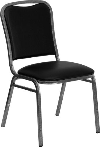 LIVING TRENDS Marvelius Stacking Banquet Chair 20 Pack - Black Vinyl, Silver Vein Frame