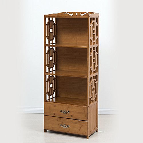 Bookshelf Feifei Bookcase Floorstanding 4 Layers Bamboo Art with Drawers Combination Shelves (Size : 7029130cm)