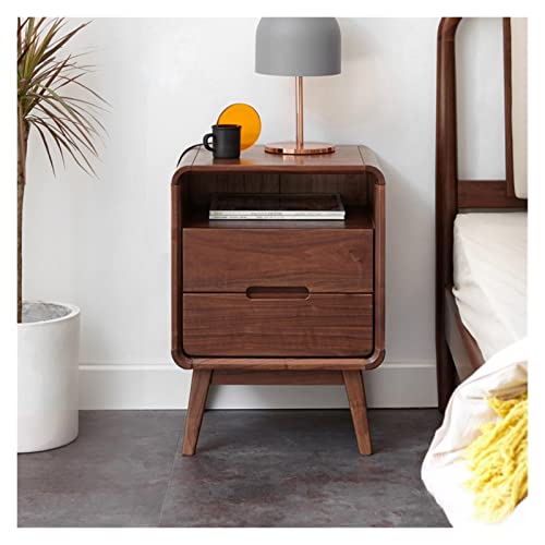 BinOxy Wooden Bedside Table Black Walnut Night Stand Storage Cabinet