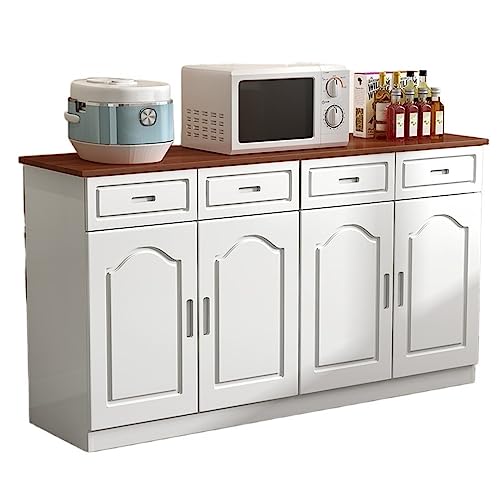 Generic Solid Pine Wood Sideboard Buffet Storage Cabinet MINGPING (Walnut+White, 158x40x80cm, 4 Doors)