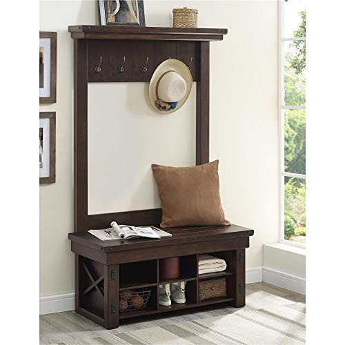 Ameriwood Home Wildwood Wood Veneer Entryway Hall Tree with Bench, Espresso