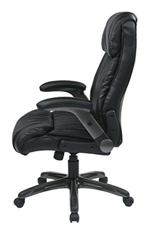 Office Star High Back Bonded Leather Executives Chair with Padded Flip Arms and Titanium Coated Accents, Black
