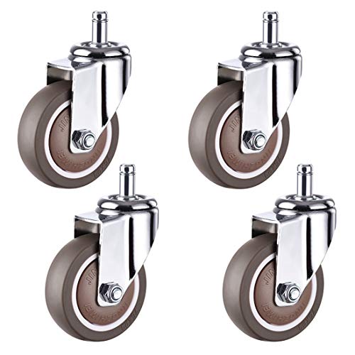 IkiCk Heavy Duty 4X Office Chair Caster Wheels - 360° Swivel Rubber Castors with Brake - 75mm/3in Stem Size