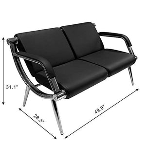 Wonline Office Reception Chair Set Waiting Room Bench Visitor Guest Sofa Airport Clinic School Salon Black PU Leather