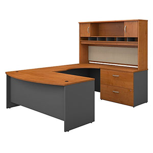 Bush Business Furniture Series C 72W Right Handed Bow Front U Shaped Desk with Hutch and Storage in Natural Cherry