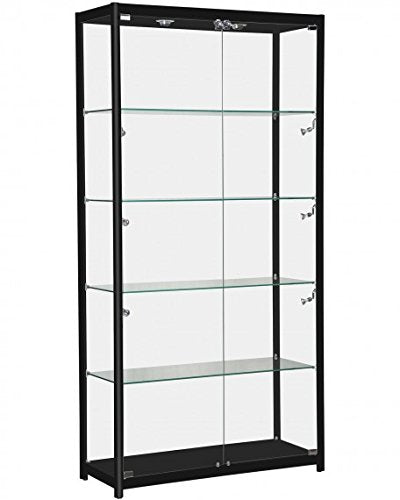 AMKO Rectangular Aluminum Frame Showcase Display Case, Black