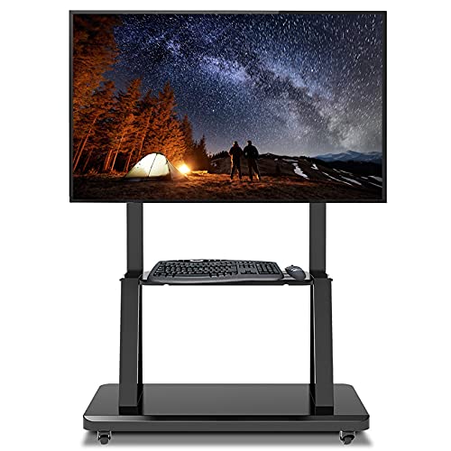Generic Heavy Duty Mobile TV Floor Stand/Cart - Black Rolling TV Mount Stand with Wheels & Storage
