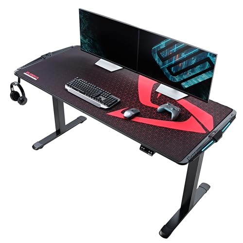 EUREKA ERGONOMIC 65" Electric Height Adjustable Gaming Desk with RGB LED Lights and Extended Mouse Mat