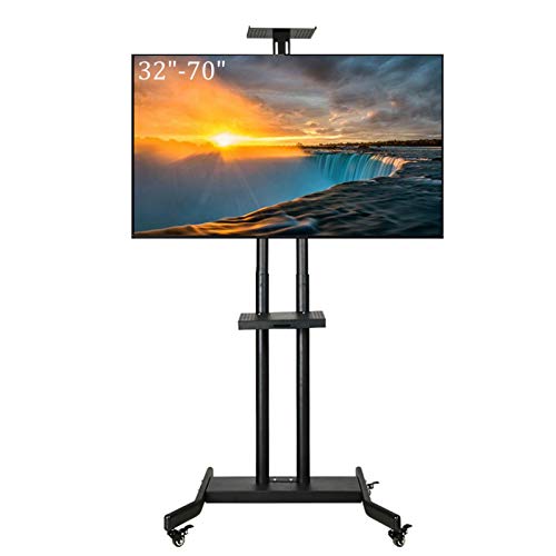 YokIma Adjustable Mobile TV Stand with Storage Shelf - Rolling TV Cart for 32-70 Inch TVs, Up to 110 Lbs