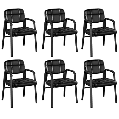 Yaheetech Pack of 6 Mid Back Office Guest Chairs with Armrest and Lumbar Support, Black