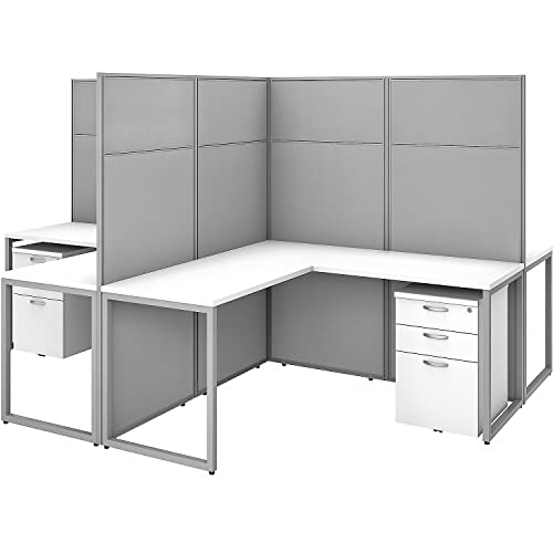 Bush Business Furniture Easy Office 4 Person L Shaped Cubicle Desk, 60W x 66H, Pure White