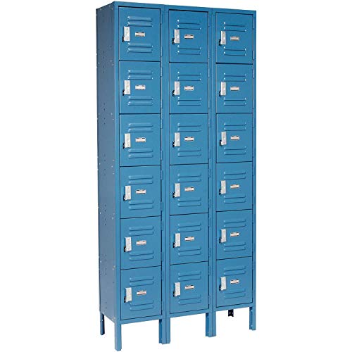 Global Industrial Six Tier Locker, 12x12x12, 18 Door, Blue - Unassembled