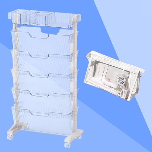 GaRcan Clear Rolling Book Cart Mobile Bookshelf 6 Tier Utility Cart, White