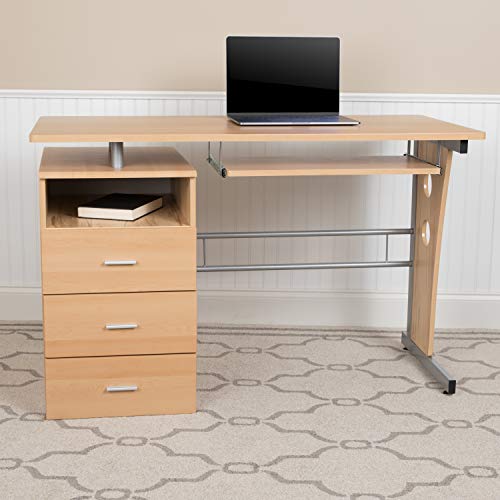 Porch & Den Pedestal 3-Drawer Computer Desk with Keyboard Tray Brown Maple Finish