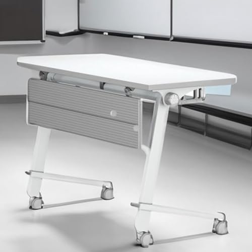 NIZAME Portable Office Table with Storage, Rolling Computer Workstation - White, 140 * 50 * 75cm