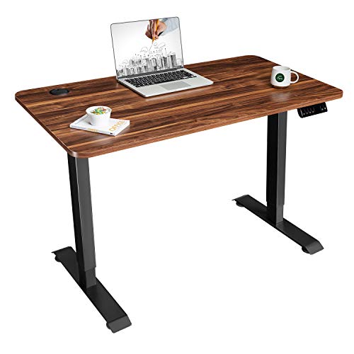 JUMMICO Electric Height Adjustable Standing Desk Office Computer Table Stand Up Home Workstation T-Shaped Metal Bracket with 44 x 24 Inches Wood Tabletop (Walnut)