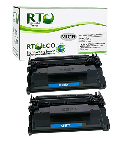 Renewable Toner Compatible MICR Toner Cartridge Replacement for HP 87A CF287A Laserjet Pro M501 Enterprise M506 MFP M527 (2-Pack)