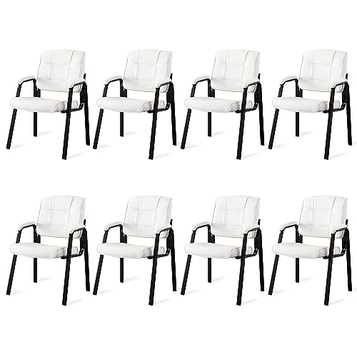 Naomi Home Mindy Office Guest Chair Set of 8 - Luxurious Leather Executive Chairs Set for Reception, Conference, Lobby - White