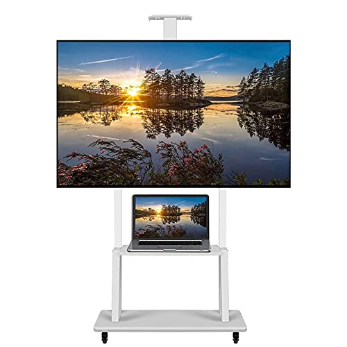 YokIma White TV Stand for 32-70 Inch TV On Wheels with 3 Shelf