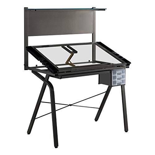 Monarch Specialties Adjustable Glass Drafting Table, Grey/Clear