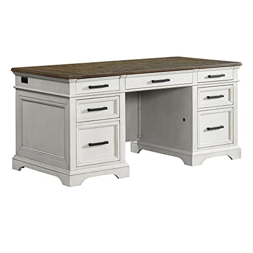 Intercon Drake Home Office 66" Wide Executive Desk - Rustic White & French Oak Furniture