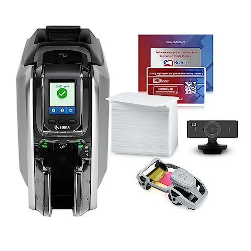 Bodno Zebra ZC300 Dual Sided ID Card Printer & Supplies Package Silver Edition ID Software